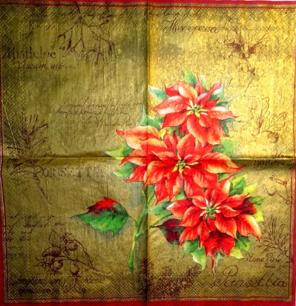 098 Weihnachten Blumen - 3-lagig (gold) - Ihr